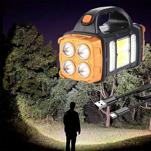 High Lumens Solar Flashlight - LED Work Light with USB-C Rechargeable, Waterproof, Multi-Function Flashlight & Lantern for Camping, Emergencies, and Outdoor