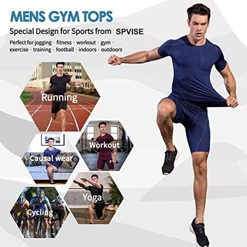 SPVISE 1 or 2 Pack Men's Compression Shirts Short Sleeve Athletic Workout T-Shirt Running Tops Cool Dry Active Gym Undershirt