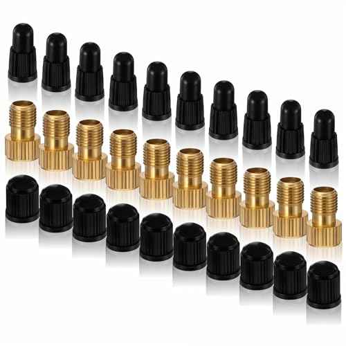 30pcs Bike Valve Adapter, Bike Pump Adapter, Brass Presta to Schrader Valve Adapter with 10 Presta Valve Caps & 10 Schrader Valve Cap - Bike Pump Adapter Set