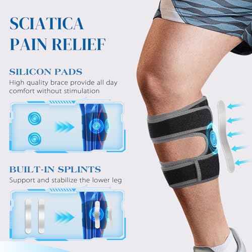 Sciatica Pain Relief Devices Brace, Sciatic Nerve Brace with Adjustable Pressure Pads Targeted Lower Back & Leg Compression for Sciatic Pain, Sciatic Ease Calf Support for Unisex Men Women - Grey