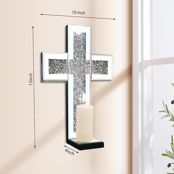 Aeveco Crystal Crush Diamond Mirrored Candle Sconces, Wall Decoration