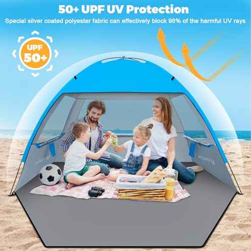 Venustas Beach Tent Sun Shelter for 3/4-5/6-7/8-10 Person, UPF 50+ UV Protection Beach Canopy, Lightweight and Easy Setup Cabana, Portable Shade Tent