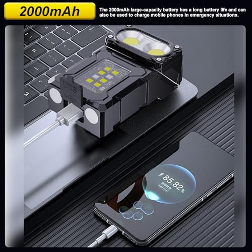 Mini LED EDC Tactical Flashlight - Multifunctional Outdoor Flashlight for Night Working, Running, Camping, Fishing, Hiking, USB C Charging Warning Flash Light Mobile Phone Emergency Power Bank
