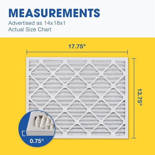 Aerostar 14x18x1 MERV 8 Pleated Air Filter, AC Furnace Air Filter, 6 Pack (Actual Size: 13 3/4" x 17 3/4" x 3/4")