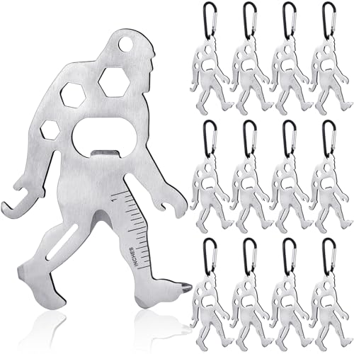Cholemy 12 Pcs Credit Card Tool Novelty Christmas Stocking Stuffer Wallet Multitool Edc Gadget Friendship Bigfoot Sasquatch Elephant Gift Small Hand Carabiners Tool for Men Birthday(Ape-man,Silver)