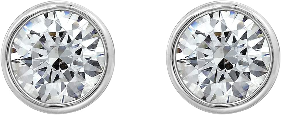 Skiennix Sterling Silver Bezel Set Stud Earrings - Platinum or Gold Plated with Infinite Elements Zirconia