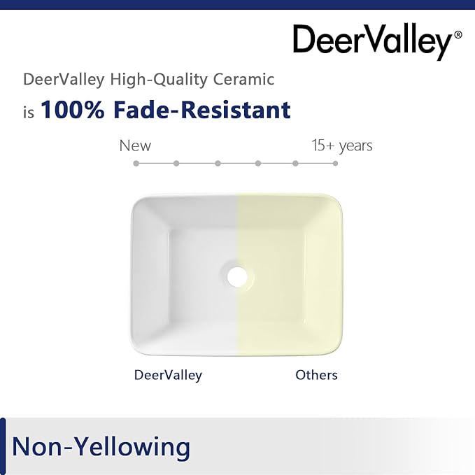 DeerValley Liberty 16x12 Inch Rectangular Vessel Sink, White Ceramic Above Counter Bathroom Basin, DV-1V0048