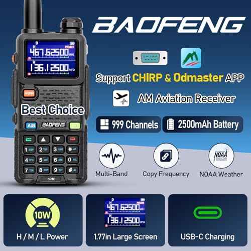 Ham Radio Baofeng 5RM 10W Long Range Walkie Talkies with Wireless Programmer,NOAA Emergency Weather Radio,2500mAh USB-C Battery,Long Antenna,Speaker Mic,999CH for Survival Gear Hunting Camping - 2Pack