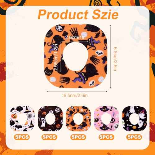25pcs Halloween Sensor Patches for Dexcom G7, Waterproof Breathable Adhesive Over Cover Tape Stickers CGM Monitor Overpatches with 5 Spooky Holiday Designs