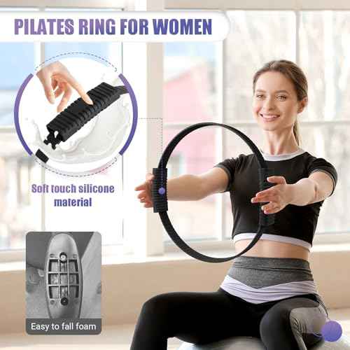 Pilates Ring, 13.5"/12" Silicone Magic Circle with Training Poster & Portable Bag, Pilates Ring Circle for Inner Thigh Workout, Yoga, Lose Weight & Physical Therapy for Women