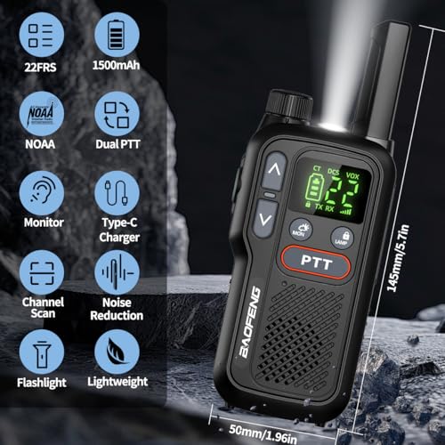 Walkie Talkies Long Range for Adults,Rechargeable FRS Walkie Talkies with Earpiece 2 Way Radio NOAA Walky Talky with Flashlight VOX 1500mAh Battery USB-C Charger for Camping Hunting Cruise Ship,2Pack