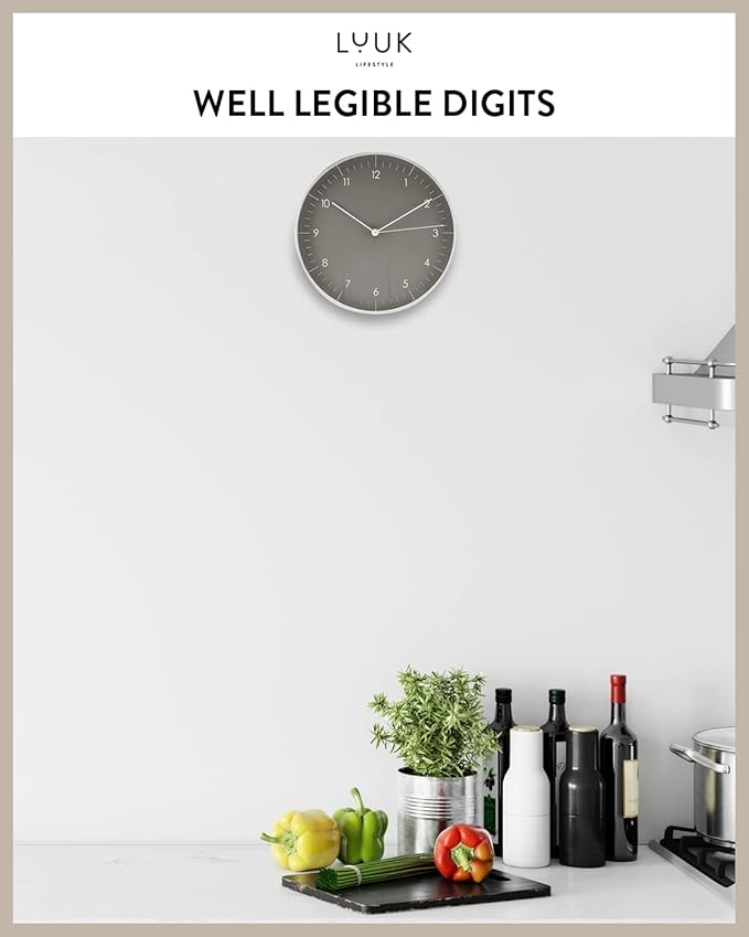 LUUK LIFESTYLE Wall Clock with Silent Movement, Minimalist Scandinavian Design
