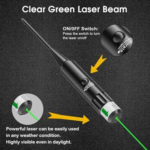 Bore Sight Laser Professional Green Laser Bore Sight Kit with 32 Adapters fit 0.17 to 12GA Calibers, Multiple Caliber Green Bright Bore Sighter Laser Powerful Support for All Gun, Rifle, Pistol