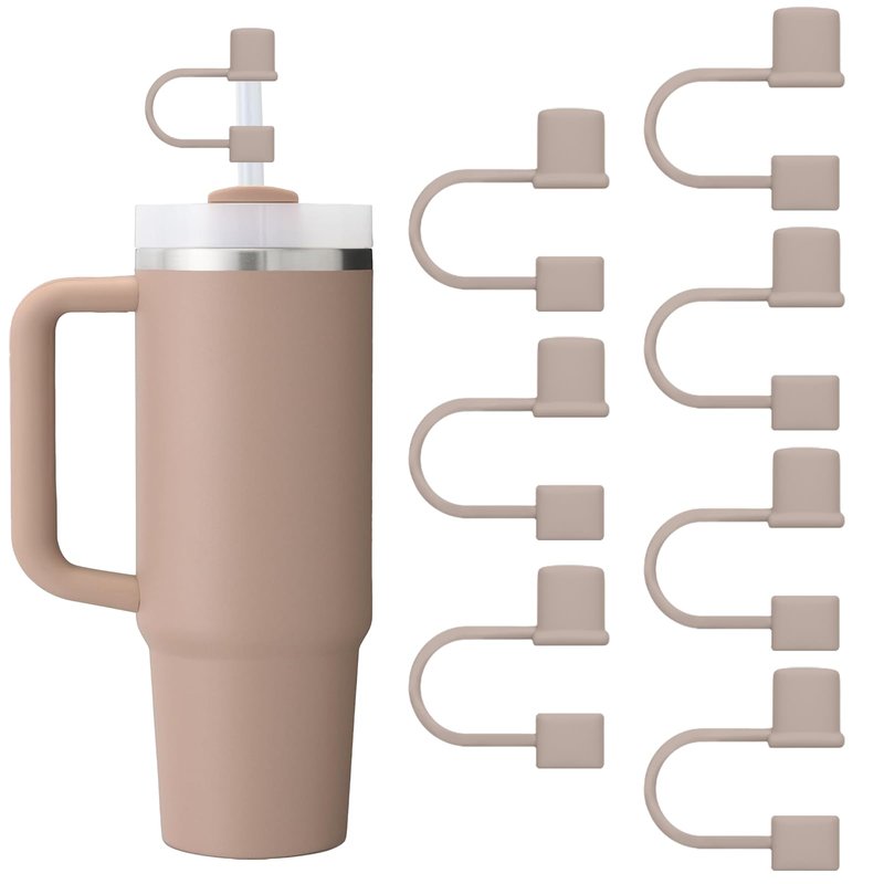 GGDECA 7Pcs Straw Cover Cap for Stanley Cup,Simple 10mm(0.4inch) Silicone Straw Toppers for Stanley 40&30oz Tumbler Accessories-Brown