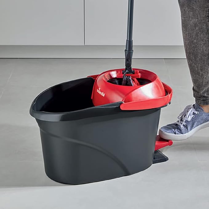 Vileda Ultramax Turbo 2-in-1 Floor Mop Complete Set, Mop with Telescopic Handle, Microfibre Cover and Bucket with Power Spinner, for All Hard Floors, Handle Length 75-130 cm, Eco Packaging