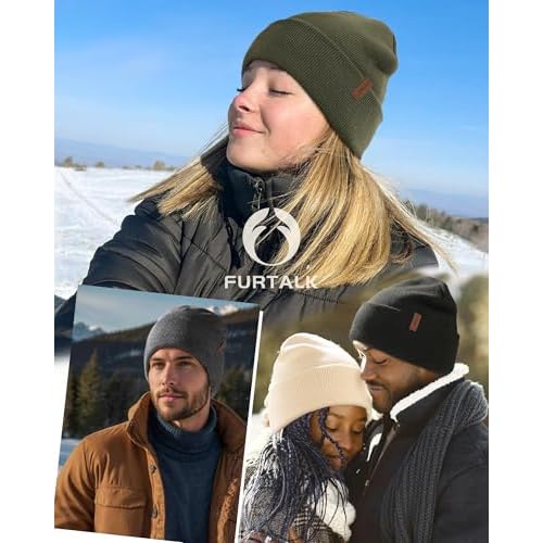 FURTALK 2 Pack Satin Lined Beanie for Men Women Acrylic Winter Hats Warm Silky Skull Cap