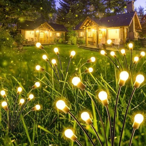 6-Pack Garden Solar Lights, 48 LED Solar Lights Outdoor for Garden Decor, Waterproof Firefly Light Outdoor (Sway by Wind), Swaying Light for Outside Yard Pathway Landscape Decorations (Warm White)