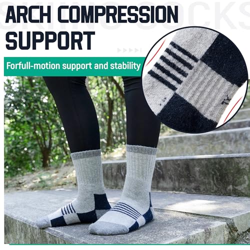 DoSmart Kids Hiking Walking Socks, Boys Girls Toddlers Merino Wool Warm Wicking Cushion Crew Socks