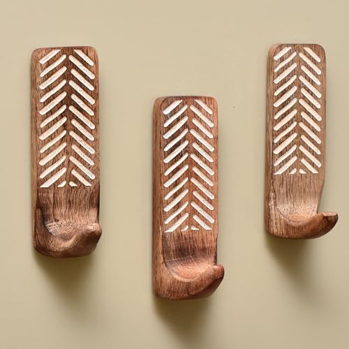 IndianShelf 10 LB- 12 Pieces Decorative Wood Adhesive Wall Hooks–Boho Peel and