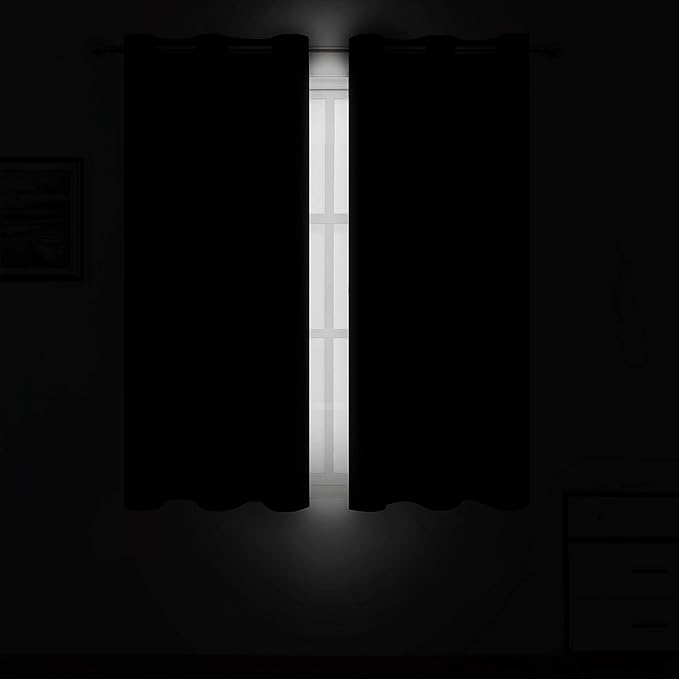 LEMOMO Black Blackout Curtains/38 x 54 Inch/Set of Two Panels Grommet Living