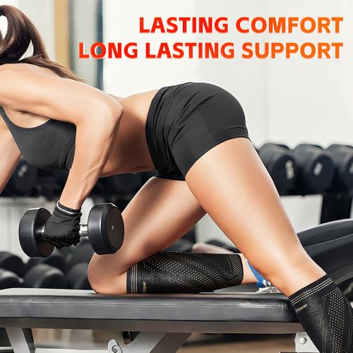 Hiball Copper Calf Compression Sleeves for Men & Women, Lower Leg Support Braces, Footless Graduated Compression Socks for Varicose Veins, Shin Splint, Lymphedema, Calf Pain Relief, Running (1 Pair)