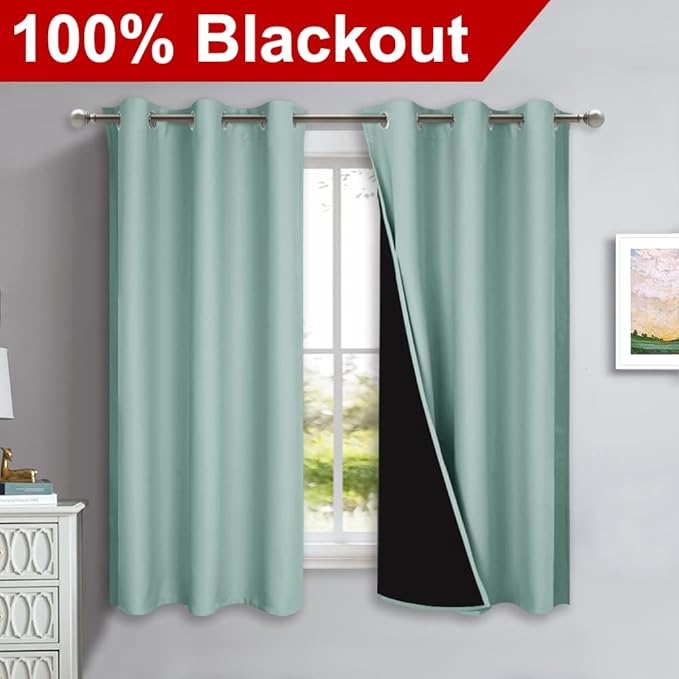 NICETOWN Aqua Blue 100% Blackout Lined Curtains, 2 Thick Layers Completely