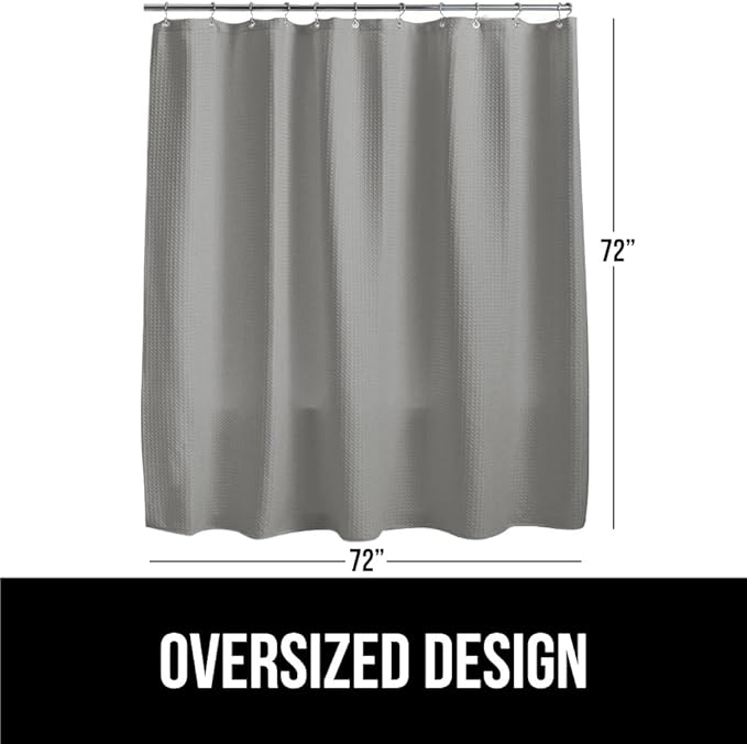GORILLA GRIP Waffle Shower Curtain, Thick Weighted Fabric, Wrinkle and Rust Resistant, Classic Hotel Quality Design, Heavy Duty Long Curtains for Bathroom Showers, Bath Tubs, Machine Wash, 72x72, Gray