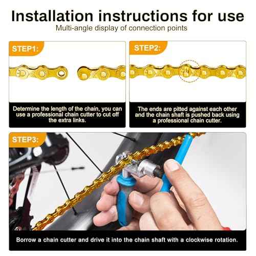 6/7/8 Speed Gold Bike Chain, Bicycle Chain Bike Parts Chain Replacement for Road Mountain Racing Cycling E-Bike MTB BMX (Gold 6/7/8 Speed)