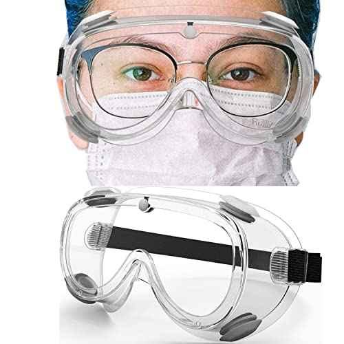 Safety Goggles Medical Goggles Fit Over Eyeglasses Anti-Fog Safety Glasses Clear Lab Goggles chemistry Protective Eyewear ANSI Z87.1