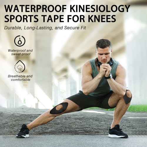 Kinesiology Tape for Knees, 10 Pcs Precut Kinesiology Tape for Knee Pain Relief & Support, Waterproof & Elastic Athletic Tape for Knee Stability, Breathable & Comfortable Knee Tape, Patent Pending