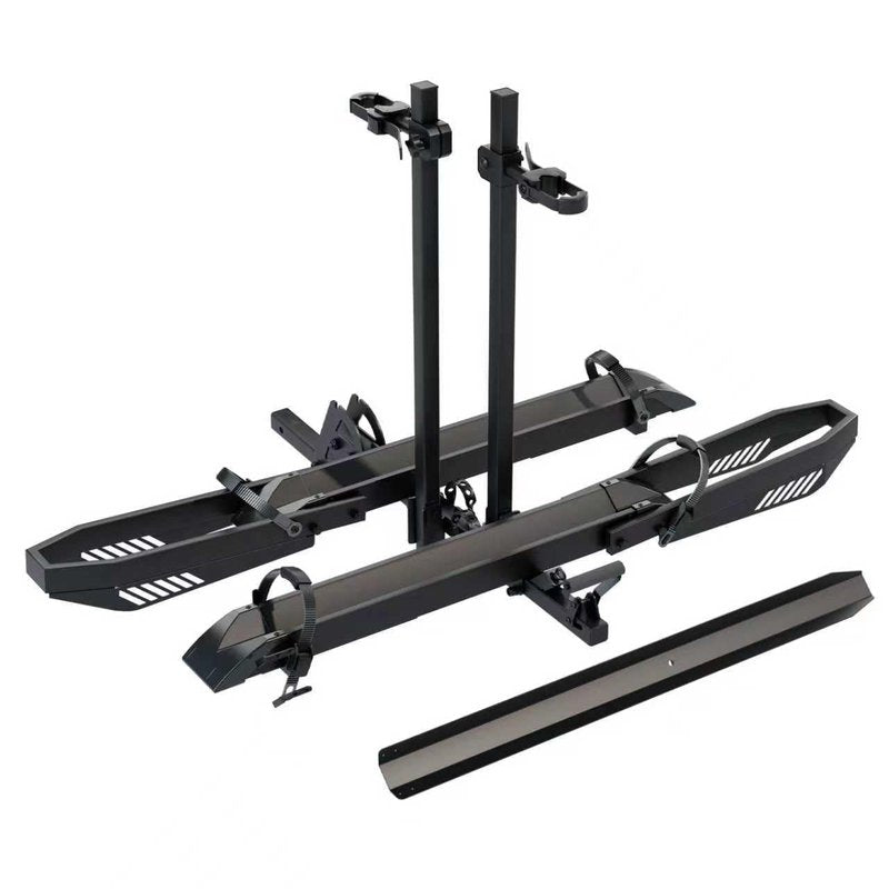 Tekmira Ebike Rack with Ramp, Foldable Bike Rack for Tow Hitch, Heavy Duty Bike Carrier for 2 Fat Tire Bikes with 300LBS Load Capacity - Fits SUV, Truck, Trailer, RV-Gray