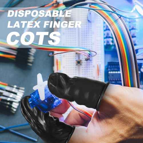 400 Pcs Disposable Latex Finger Cots Protective Fingertips Gloves Black Finger Protectors Sleeves for Industrial, Beauty and More(2.6 x 1.1 Inch)