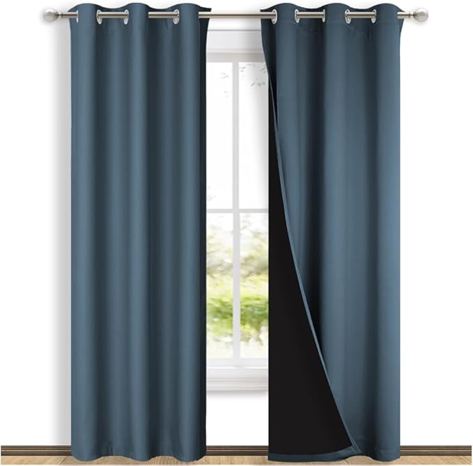 NICETOWN Smoky Blue Full Shade Curtain Panels, Smoky Blue, Pair of Thermal