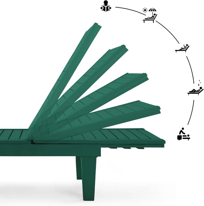 Nestl Sun Tanning Chair - Forest Green Chaise Lounge Chair Outdoor, Lightweight Pool Lounge Chairs Set of 6, Adjustable 5-Position Reclining Lawn Chair, Waterproof Beach Outdoor Lounge Chairs