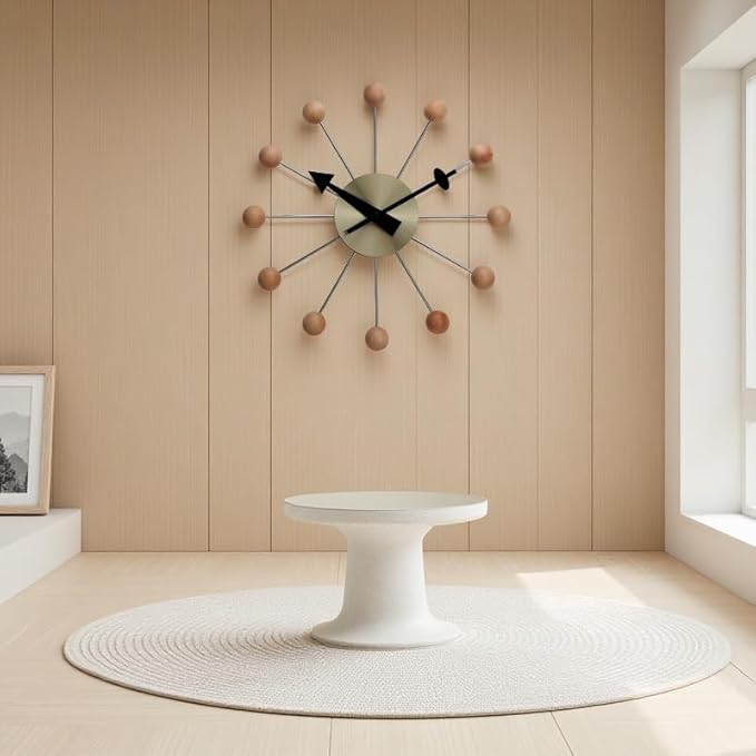 NUOVO 13 Inch Wood Ball Wall ClockMulticolor Mid Century Creative Silent Quartz