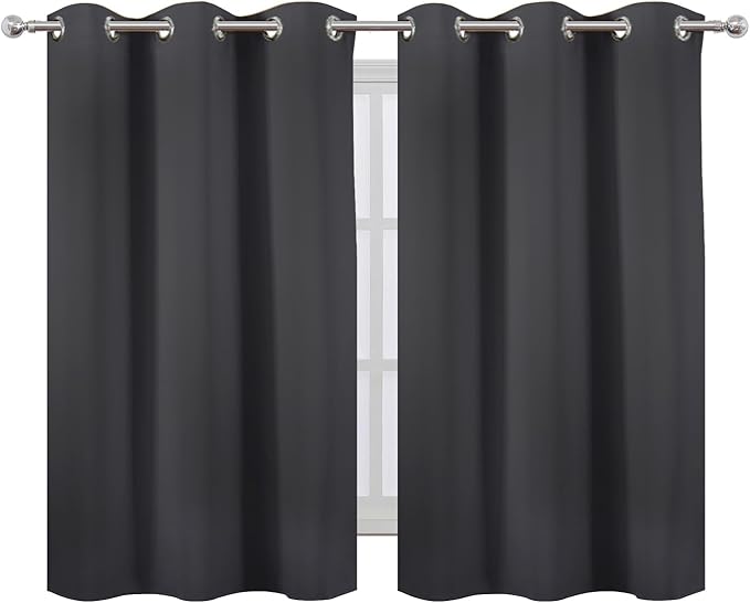 LEMOMO Dark Grey Blackout Curtains 42 x 54 Inch Length Set of 2 Panels Grommet
