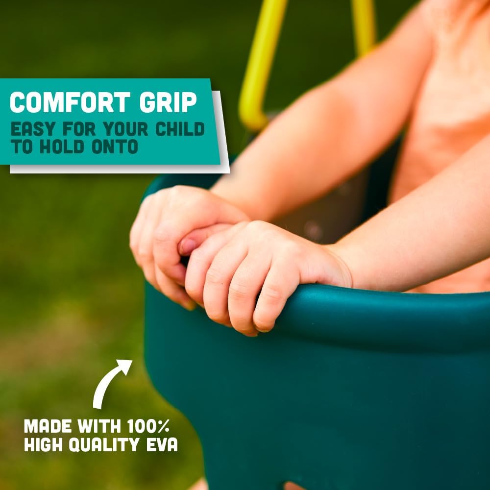 Squirrel Products Premium High Back Full Bucket Toddler Swing Seat - Easy Install with Plastic Coated Chains - Green