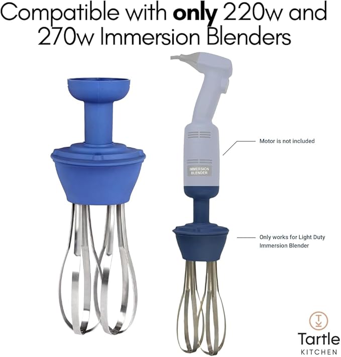 Commercial Electric Immersion Blender Hand held 6 Inch Removable Shaft, 6-Gallon capacity with single high speed (Whisk Attachment Only) - 220W and 270W Compatible