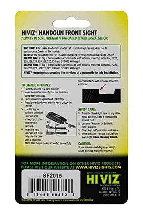 HiViz Springfield Armory 1911 Lite Wave Front Sight Handgun, Green, Red & White, One Size (SF2015)