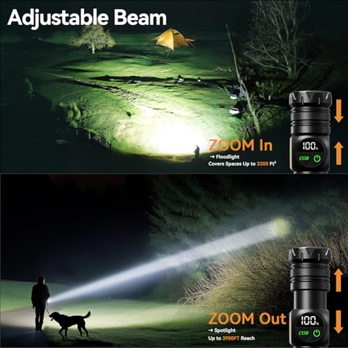 Flashlight Rechargeable 2000 High Lumens Ultra-Bright Covers 3200 ft©÷ Focus Up to 3900 feet,IPX7 Waterproof Tactical LED Flashlight with COB SideLight & Magnetic Base for Camping Home Emergency