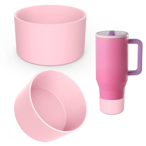 2PCS Protective Silicone Boot Bumper for Hydrojug Traveler 40 OZ Tumbler, Water Bottle Bottom Sleeve Cover Accessories for Hydrojug Mug Cup(Pink)