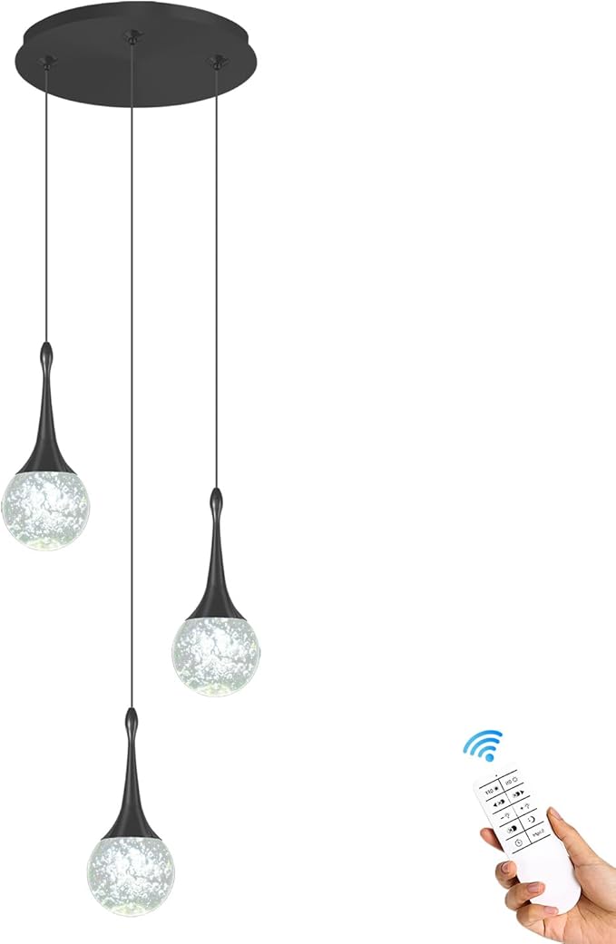 Pendant Light Fixtures 3-Light Kitchen Island Pendant Lights Modern Black Chandelier Dimmable LED Pendant Lighting for Kitchen Island Dining Room