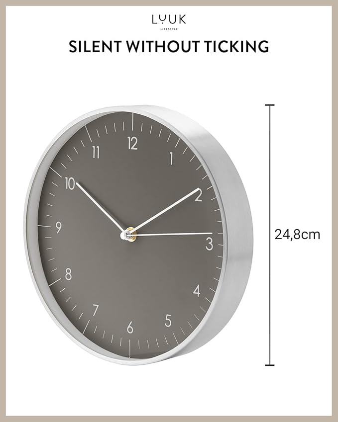 LUUK LIFESTYLE Wall Clock with Silent Movement, Minimalist Scandinavian Design