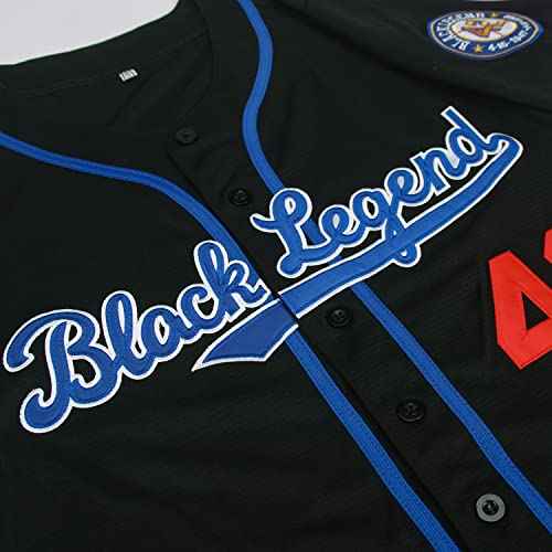 Madjus Men's Black Legend 42 Button Down Jersey 90s Hip Hop Baseball Jersey Stitched