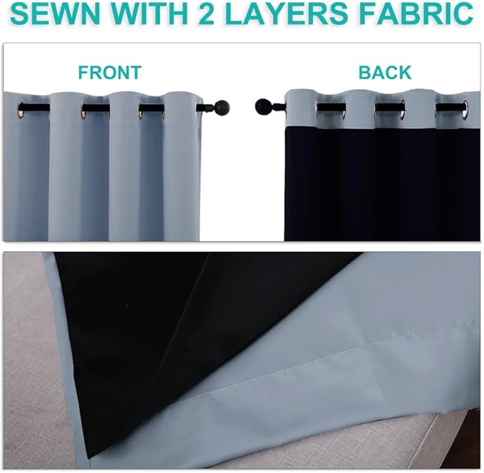 NICETOWN Full Shade Curtain Panels, Vintage Blue, Pair of Thermal Insulated &