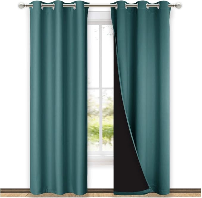 NICETOWN Sea Teal Full Shade Curtain Panels, Pair of Thermal Insulated & Energy
