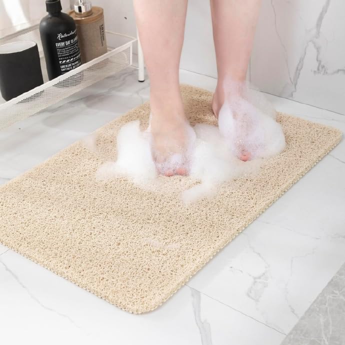 Non-Slip Bathtub Mat, Anti Slip Shower Mat, Fast Drying Bathtub Mats, Foot Scrubber Mat, Anti Slip Mat for Tub, Floor, Bathroom, Kitchen, Home, Hotel (Beige 40"×28")