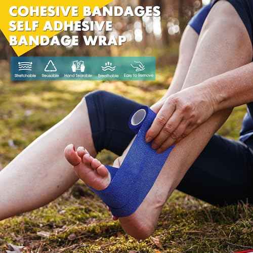 12 Pack Self Adhesive Bandage Wrap, 1 in x 5 Yards Non-Woven Self Adherent Cohesive Bandage, Vet Wrap Wound Tape for Thumb Finger Wrist Knee Ankle, White