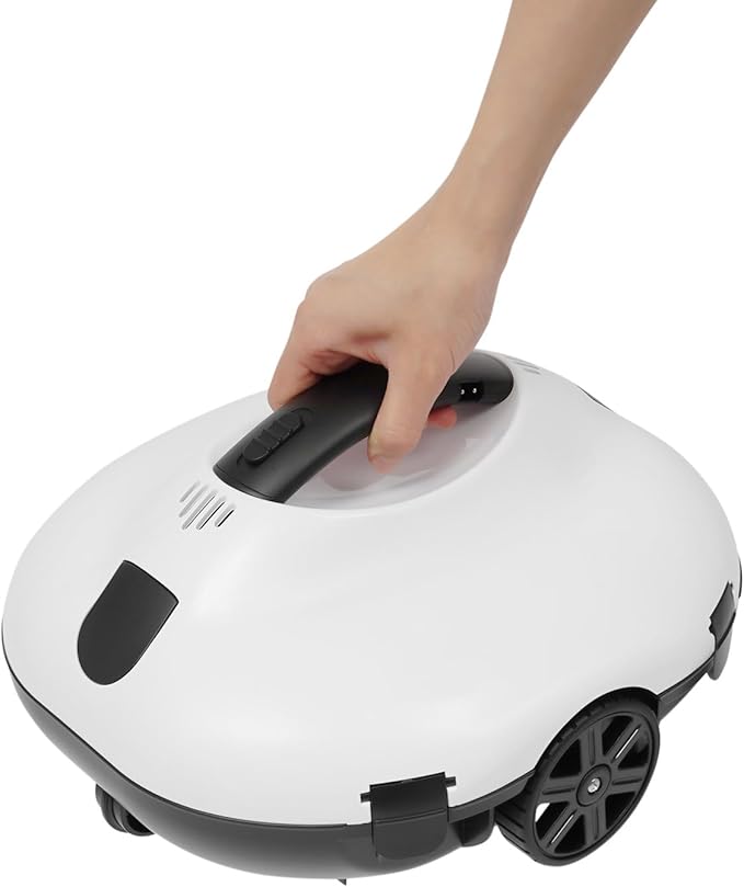 Robotic Pool Cleaner Automatic Pool Cleaner with Adapter and Practical Handle Cleaning Machine for Removing Sand Stones Hair One-Touch On/Off Wheel Design, White+Black