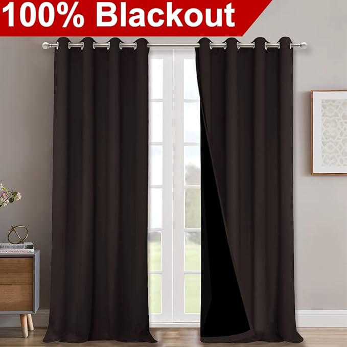 NICETOWN Cold Blocking 100% Blackout Curtains, Durable Black Lined Blackout